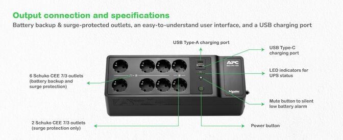UPS APC Off-line Back-UPS 1050VA/600W USB-C/A Schuko image number 4