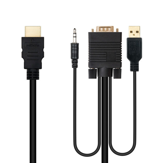 Cabo Conversor Nanocable HDMI > VGA + Jack 3.5 + USB-A 1.8M Preto image number 1
