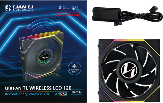 Ventoinha Lian Li UNI FAN TL120 LCD Wireless RGB Reverse PWM Preto 120mm image number 7
