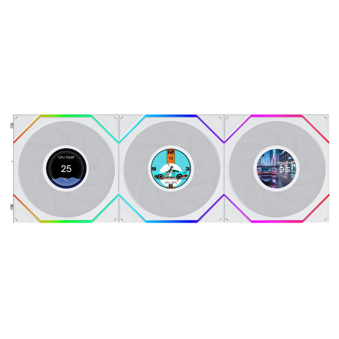Ventoinha Lian Li UNI FAN TL120 LCD FLEX Wireless Reverse Blade Branco 120mm (Pack 3) image number 2