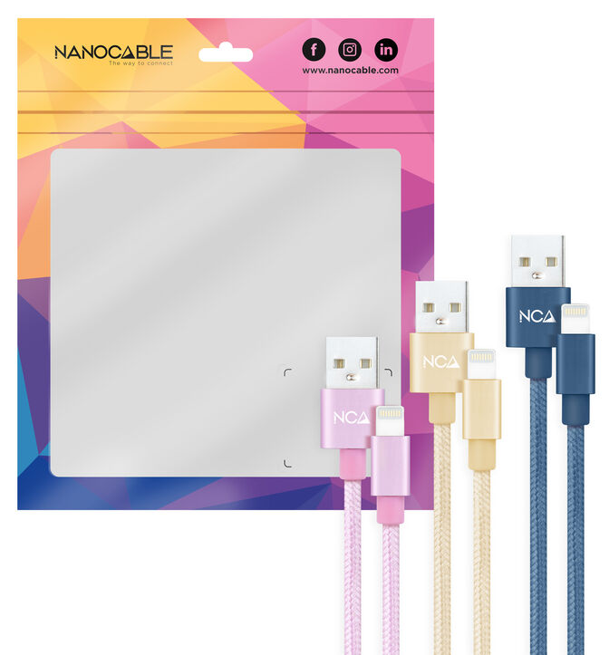 Cabos Lightning Nanocable Lightning/M > USB A/M Coiled 1M (Pack 3 Rosa, Ouro e Azul Pac&iacute;fico) image number 1