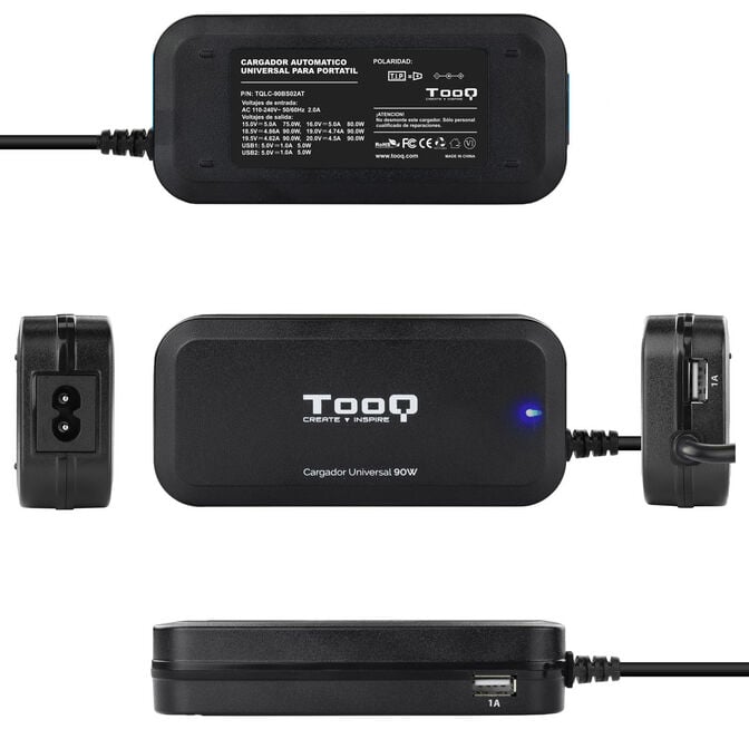 Carregador de Port&aacute;til Tooq 90W 2x USB 12 Conectores Preto image number 2