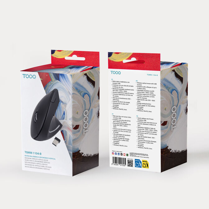 Rato Vertical Tooq TQMWG-1104-B Wireless Ergon&oacute;mico 3200DPI Preto image number 5