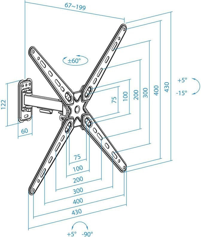 Suporte de Parede Tooq Tilt e Girat&oacute;rio 13" a 55" 67-199 mm Max. 25kg Preto image number 7