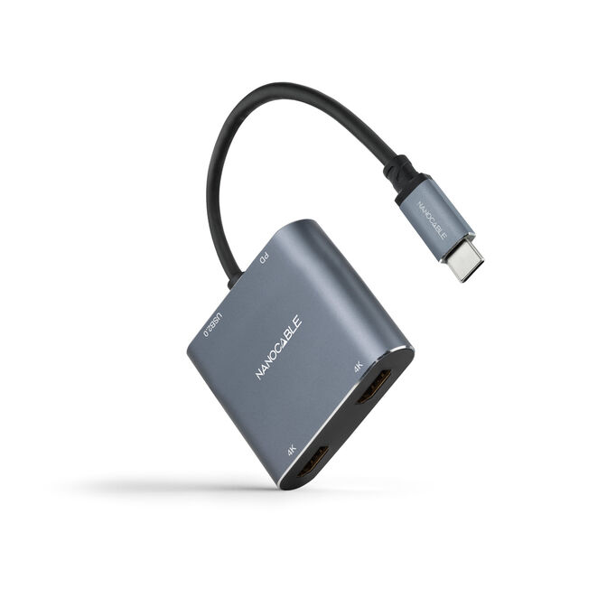 Adaptador Nanocable USB-C > 2xHDMI + USB2.0 + USB-C (PD60W) Compat&iacute;vel c/ Thunderbolt 3 image number 0
