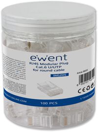 Fichas RJ45 Ewent Modulares Cat.6 U/UTP Transparentes (Pack-100)