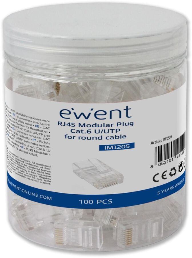 Fichas RJ45 Ewent Modulares Cat.6 U/UTP Transparentes (Pack-100) image number 0