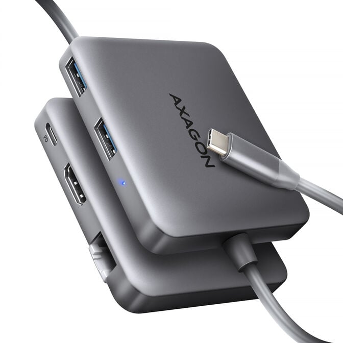 Multiport-USB-C Hub AXAGON HMC-5HL USB-C 3.2 Gen 1, 2x USB-A, 4K HDMI, GLAN, PD 100W, 15cm USB-C cable image number 0