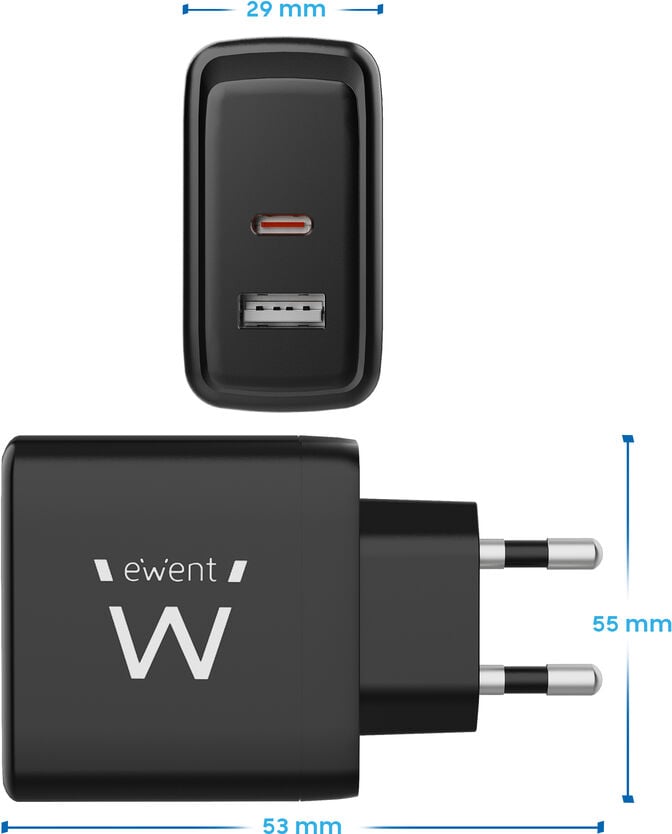 Carregador Ewent EW1330 USB-C/USB-A GaN Fast Charger 65W Preto image number 2