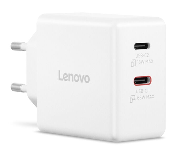 Carregador Lenovo de Parede USB-C 65W Dual GaN Branco + Cabo USB-C 1.5m image number 2