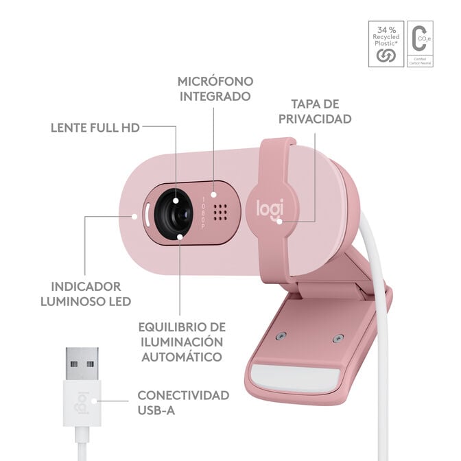 Webcam Logitech Brio 100 Full HD 1080p USB Rosa image number 10