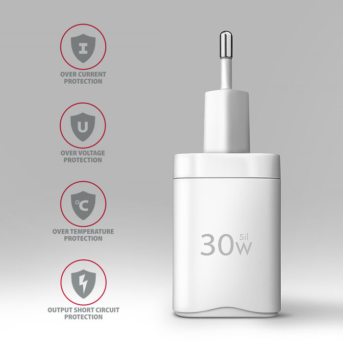 Carregador de parede AXAGON ACU-PD30W, 1 porta (USB-C), PD3.0/PPS/QC4+/SFC/AFC/Apple, 30 W, Branco image number 2