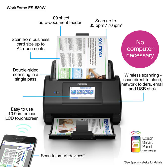 Scanner de Documentos Epson WorkForce ES-580W image number 14