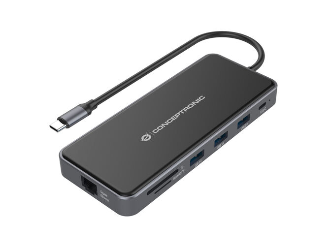 HUB USB Conceptronic 12-in-1 USB-C 3.2 > 3x USB-A 3.0 + 2x HDMI + VGA + USB 2.0 + Gigabit + USB-C (PD100W) + Leitor de Cart&otilde;es + &Aacute;udio image number 0