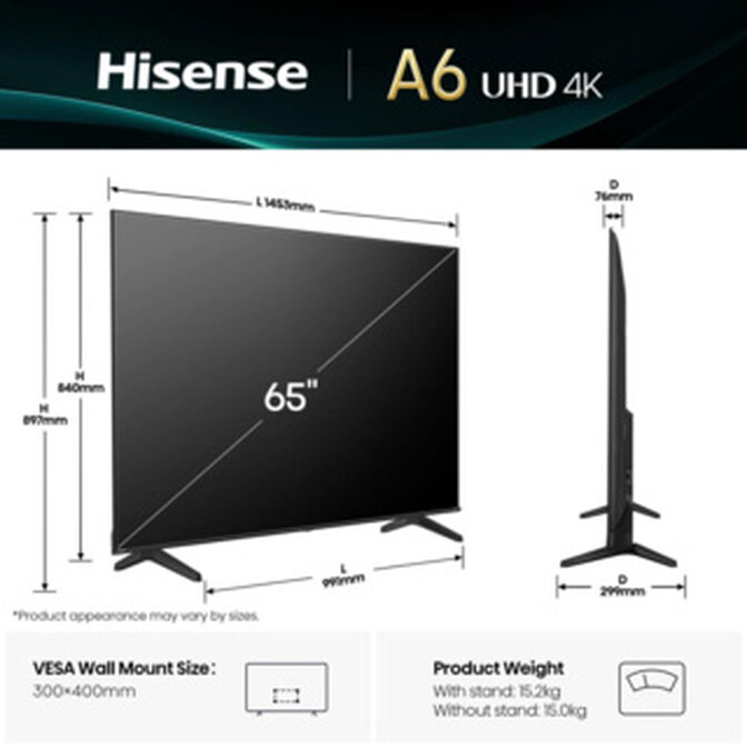 Televis&atilde;o Hisense 65A6Q 65" LED UltraHD 4K VIDAA image number 4
