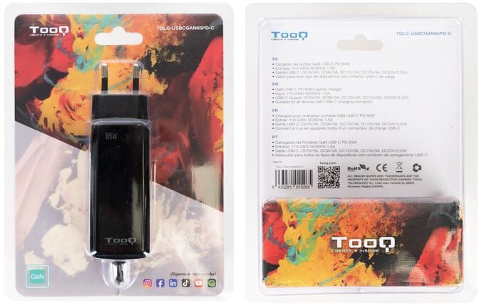 Carregador de Port&aacute;til GaN Tooq USB-C PD 65W Preto image number 4