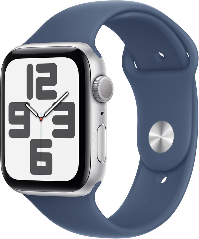 Smartwatch Apple Watch SE (2024) GPS 44mm Alum&iacute;nio Prateado c/ Bracelete Desportiva Azul Denim - M/L image number 0