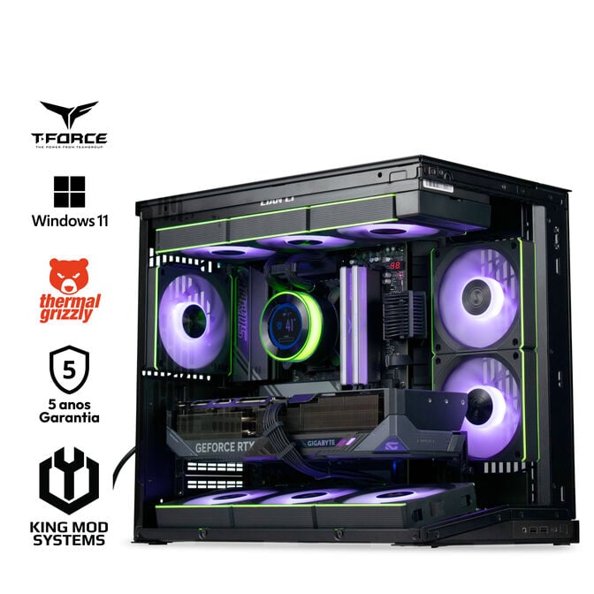 Computador King Mod Gamer-PC Lian Li Ryzen 7 9850X3D 32GB DDR5 2TB RTX 5080 WiFi W11 - Black Edition Bonus
