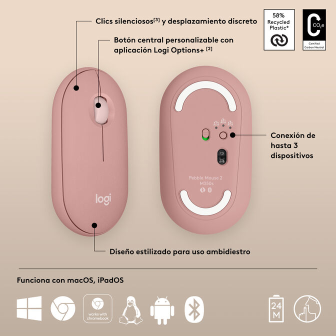 Rato Logitech Pebble 2 M350s Bluetooth Tonal Rose image number 15