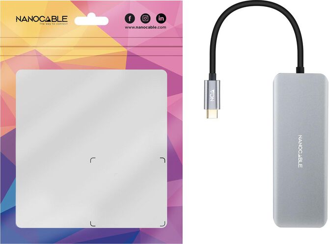 Hub USB-C Nanocable 2x USB-A + 2x USB-C + HDMI + USB-C PD (100W) 15 CM Aluminio image number 2