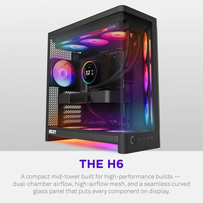 Caixa ATX NZXT H6 RGB+ Preta Vidro Temperado image number 1