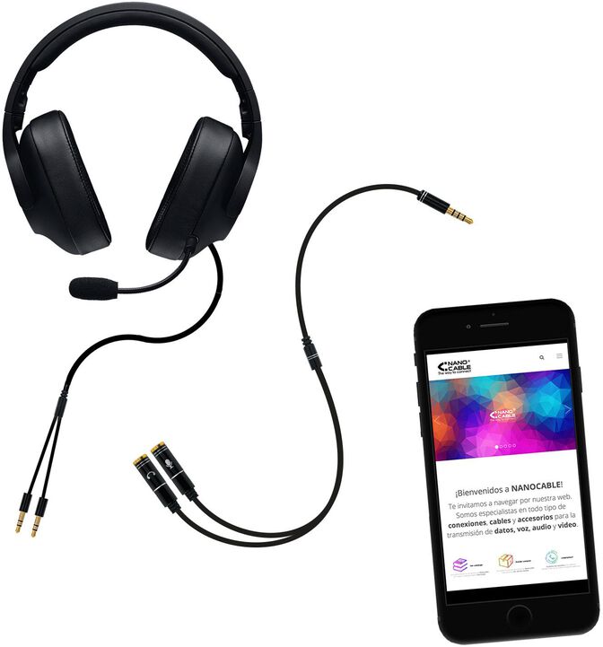 Cabo de Divis&atilde;o &Aacute;udio Nanocable Jack 3,5/M 4 PINOS 2x Jack 3,5/H 3 PINOS 30 CM Preto image number 2