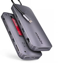 Multiport-Hub AXAGON HMC-12GM2 USB-C 3.2 Gen 2 hub w. M.2 SATA/NVMe + HDMI + DP + 3x USB-A + USB-C + RJ-45 + SD/mSD + audio + PD 100W