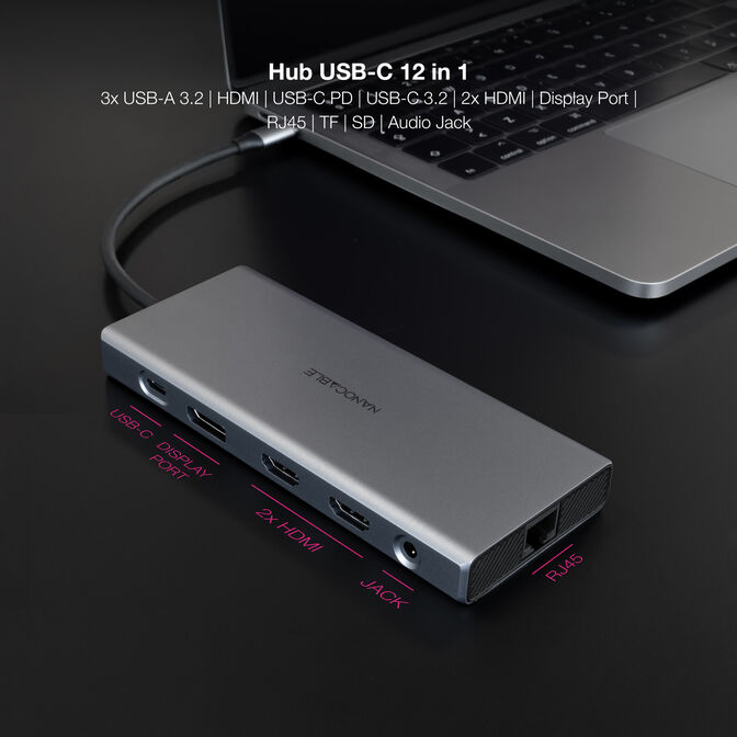 Hub Nanocable USB-C 3xUSB-A+USB-C/CARG+2xHDMI+DP+RJ45+TF+SD+AUD image number 2