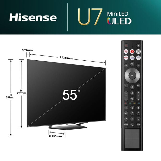 Televis&atilde;o Hisense 55U7NQ 55" QD Mini LED UltraHD 4K VIDAA image number 1
