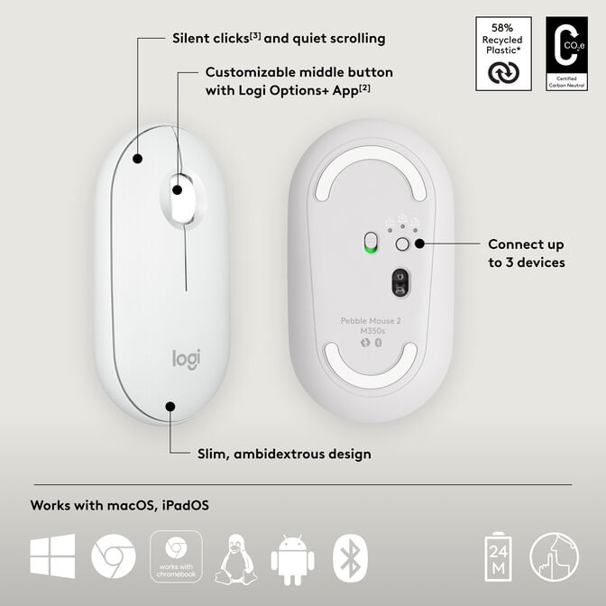 Rato Logitech Pebble 2 M350s Bluetooth Branco image number 6
