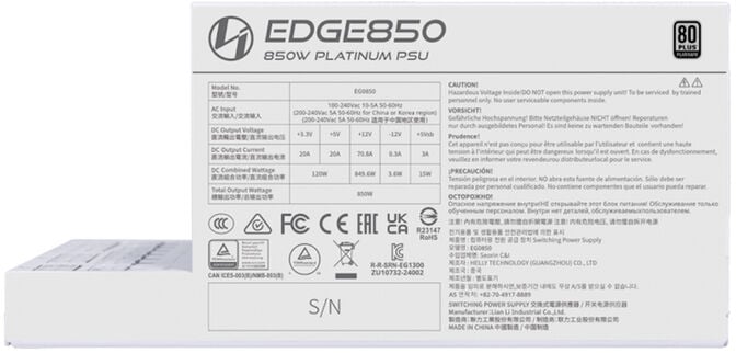 Fonte Modular Lian Li Edge 850W 80+ Platinum Branco image number 3