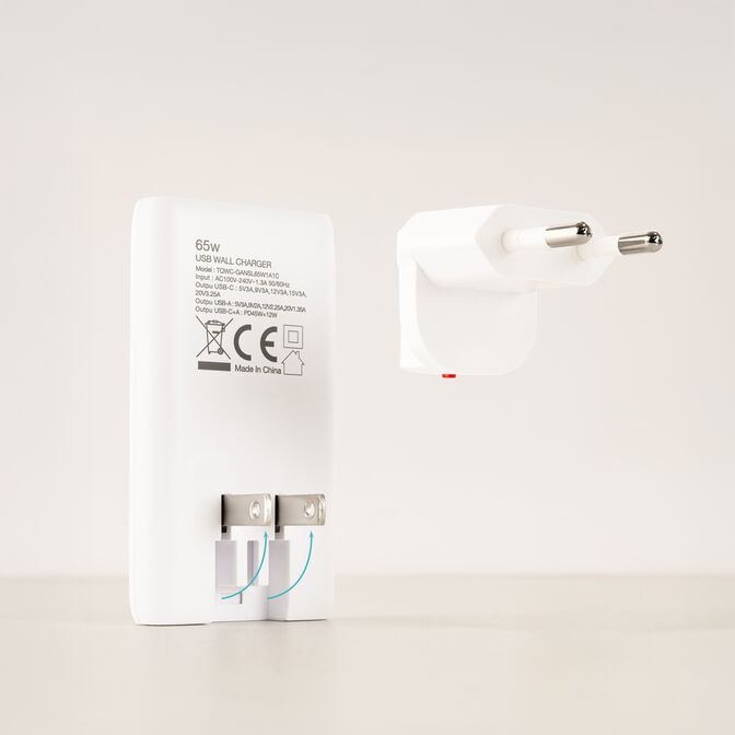 Carregador Tooq GaN USB-C/PD+USB-A/QC 65W, Branco image number 3