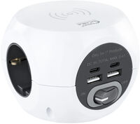 Tomada de 3 sockets com 4 USB's (2 USB A / 2 USB-C) s/ fios, c/ interruptor