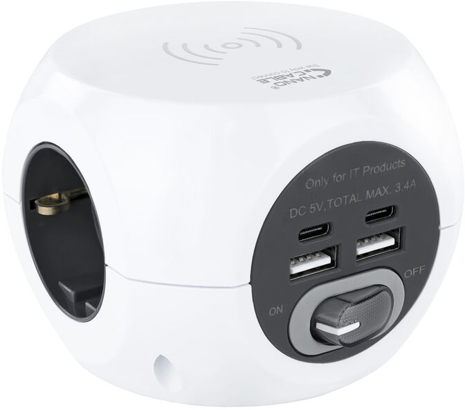 Tomada de 3 sockets com 4 USB's (2 USB A / 2 USB-C) s/ fios, c/ interruptor image number 0