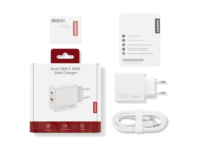 Carregador Lenovo de Parede USB-C 65W Dual GaN Branco + Cabo USB-C 1.5m image number 7