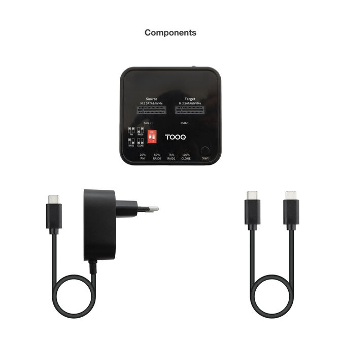 Dock Tooq para 2xSSD M.2 NVMe PICe USB-C3.2 Gen2 Clone Preto image number 6