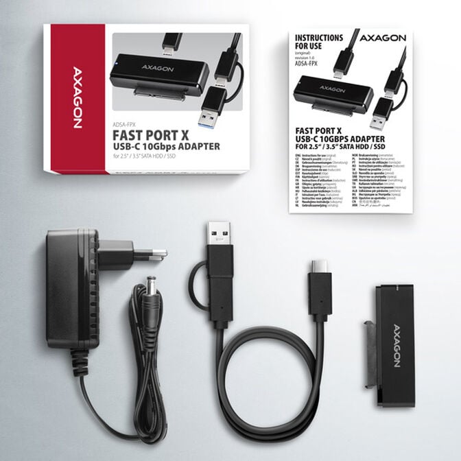 Adaptador AXAGON ADSA-FPX USB-C 3.2 Gen2 10G- SATA SSD/HDD FASTPortX - iclui carregador image number 2