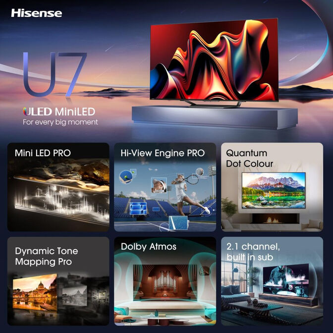 Televis&atilde;o Hisense 55U7NQ 55" QD Mini LED UltraHD 4K VIDAA image number 3