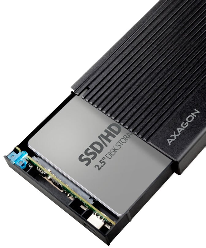Caixa Externa AXAGON EE25-GTR USB-C 3.2 Gen 2 - SATA 6G, 2.5" External RIBBED box BLACK image number 3
