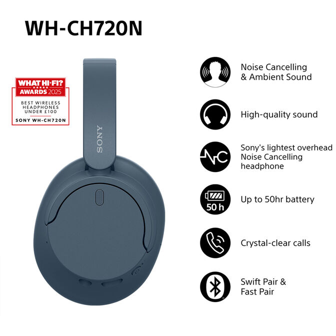 Auscultadores Sem Fios Sony WH-CH720 Bluetooth ANC Azuis image number 2
