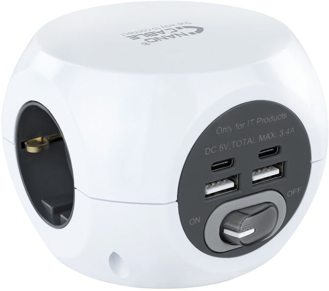 Base de 3 tomadas com 4 USB's (2 USB A / 2 USB-C) c/ interruptor image number 0