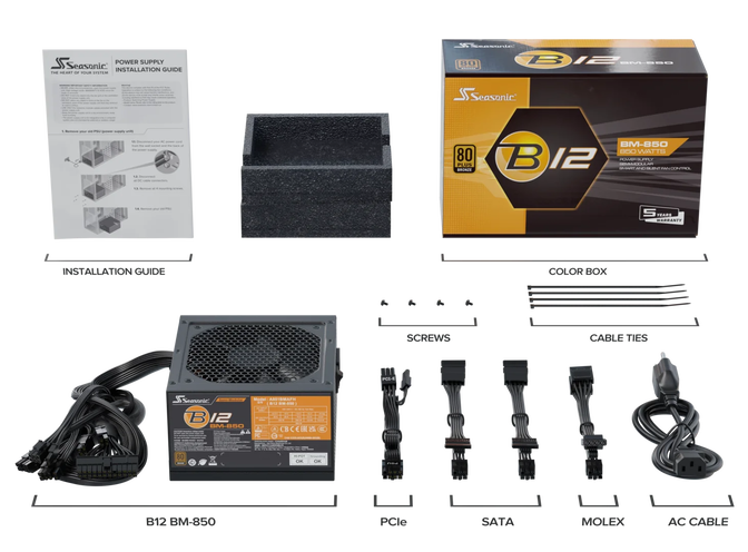 Fonte Semi-Modular Seasonic B12 BM 850W 80+ Bronze image number 7