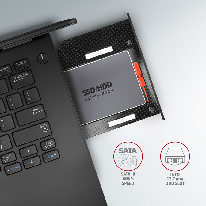 Adaptador Universal AXAGON RSS-CD12 2.5" SSD/HDD Caddy , 12.7 mm, LED, ALU image number 3