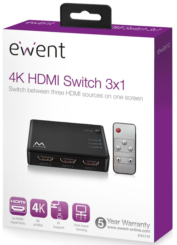 Switch HDMI Ewent 3 Portas 4K@30Hz image number 3