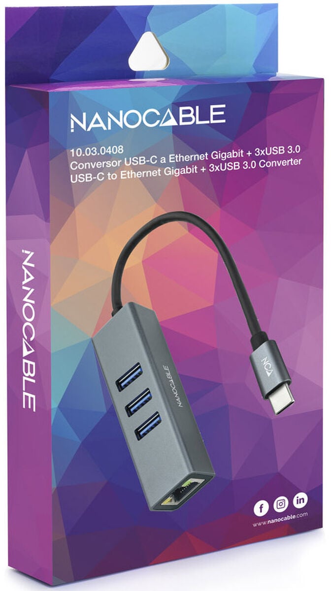 Adaptador Gigabit Nanocable USB-C a Ethernet Gigabit 10/100/1000 Mbps / 3x USB 3.0 15 CM Cinza image number 3
