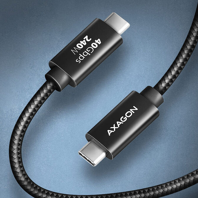 Cabo de carregamento AXAGON BUCM4X-CM10AB USB-C <-> USB-C, USB4 Gen 3&times;2, 0.5m, PD 240W, 8K HD, ALU, braid, Preto image number 2