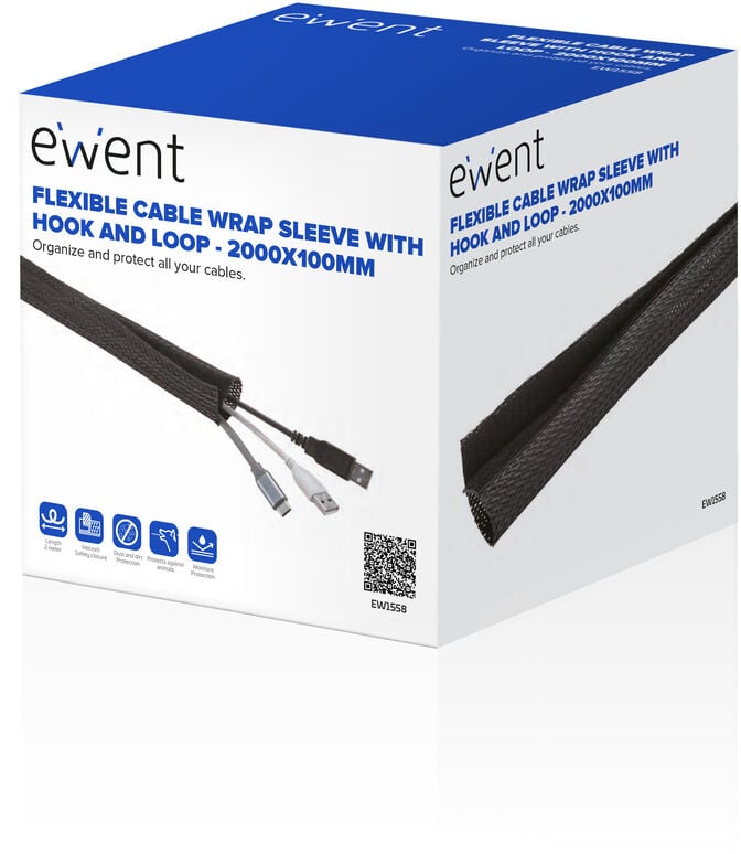 Manga Flex&iacute;vel Ewent EW1558 p/ Organizar Cabos com Fecho 2000x100mm Preta image number 1