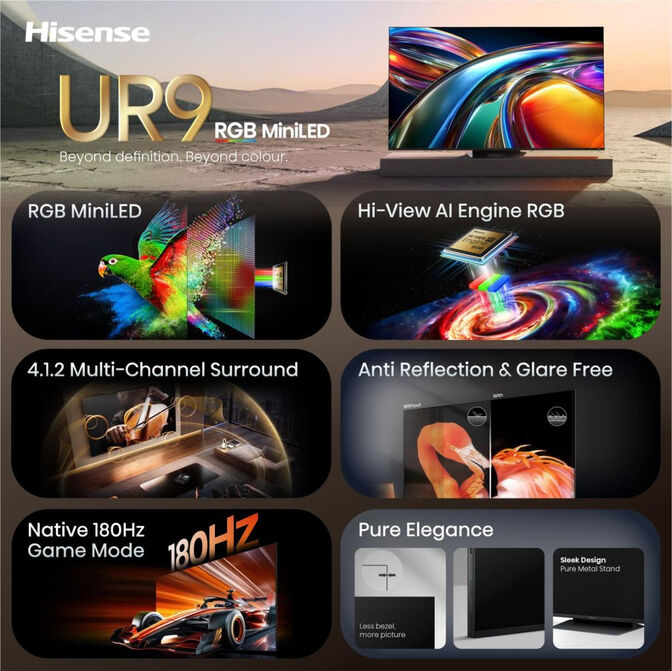 Televis&atilde;o Hisense 85UR9S 85" RGB Mini LED UltraHD 4K VIDAA image number 2