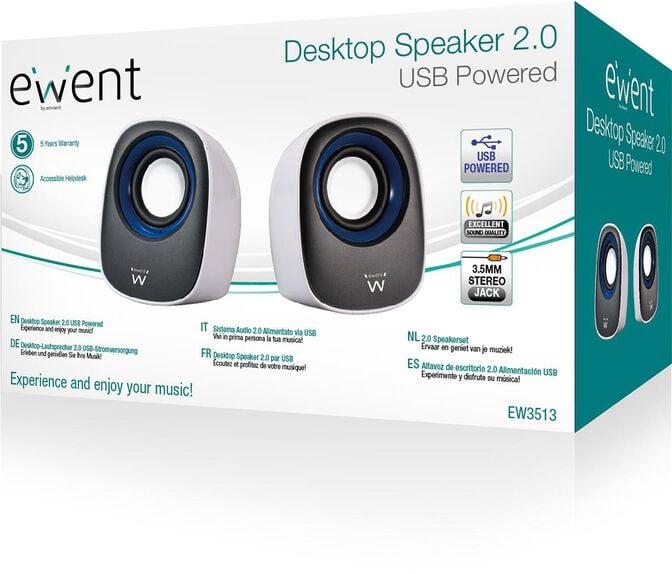 Colunas Ewent Est&eacute;reo 2.0 5W RMS Brancas image number 3