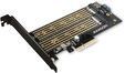 Adaptador PCIe-3.0 AXAGON PCEM2-D, 1x M.2-NVMe, 1x M.2-SATA com cooler passivo image number null